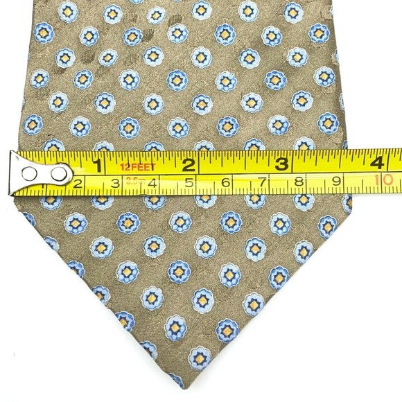 JOS A BANK Tie Grayish Beige Blue Yellow Floral 100% Silk Hand-sewn Necktie 59" - Picture 11 of 12
